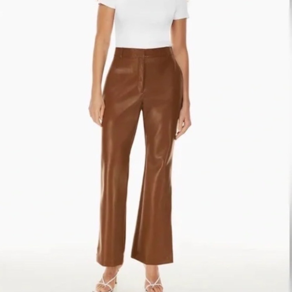 Aritzia Babaton Brown Program Faux Leather Pleather Bootcut Pants Size 00
